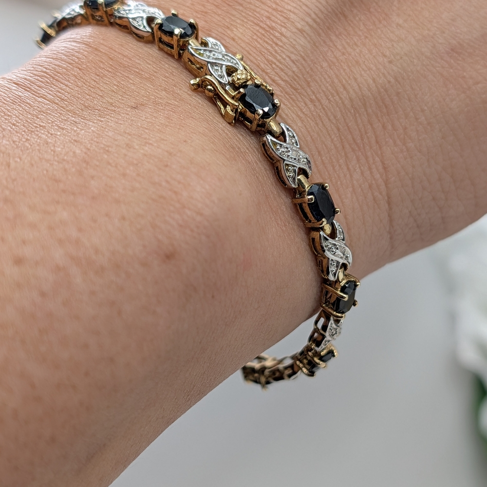 Vintage 925 Sterling Silver Gold Vermeil Black Onyx Bracelet | 7.25" | 12.2g - Picture 9 of 17
